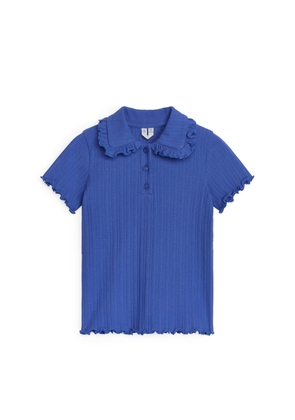 Frill-Collar Ribbed Jersey Top - Blue