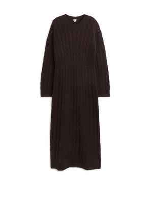 Cable-Knit Wool Dress - Brown