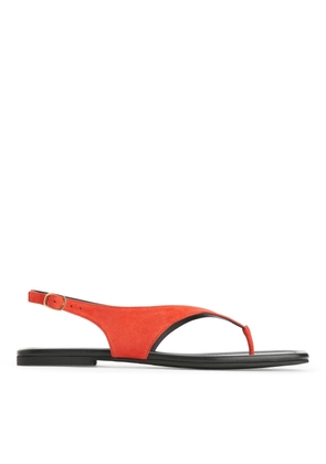 Suede Thong Sandals - Orange