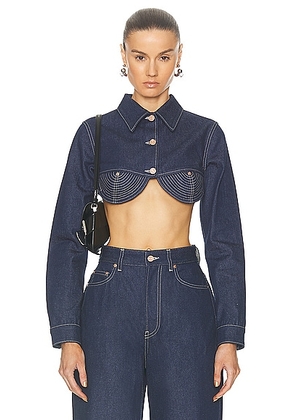 Jean Paul Gaultier Madonna Inspired Denim Crop Jacket in Indigo & Tabac - Blue. Size 38 (also in ).
