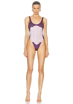 Jean Paul Gaultier Cartouche One Piece Swimsuit in Red  White  & Burgundy - Purple. Size M (also in XS).