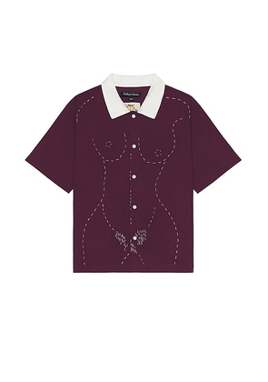 KidSuper Embroidered Figure Shirt in Wine - Wine. Size L (also in M, S, XL/1X).