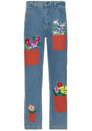 KidSuper Flower Pots Denim Jeans in Blue - Blue. Size L (also in M, S, XL/1X).