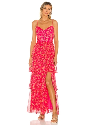 Amanda Uprichard Thaddea Maxi Dress in Fuchsia. Size L, M, XL, XS.