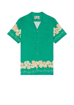 Bather Ornate Bloom Camp Shirt in Green. Size M, S, XL/1X.