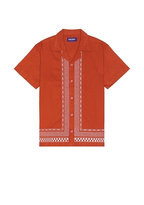 Deva States Relic Embroidered Shirt in Red. Size L, S, XL/1X.