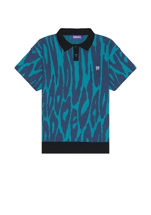 Deva States Pantera Jacquard Knit Polo Shirt in Blue. Size S, XL/1X.