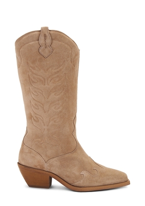 ALLSAINTS Dolly Suede Boot in Beige. Size 37, 38, 39, 40, 41.