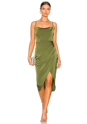 MORE TO COME Adonia Wrap Midi Dress in Olive. Size S, XS, XXS.