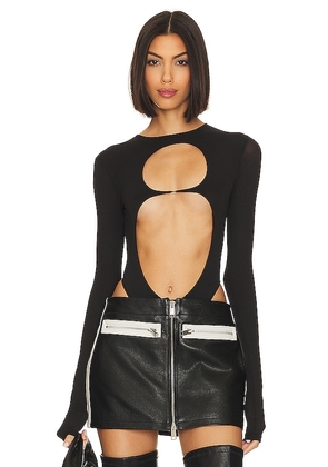 LaQuan Smith Long Sleeve Bodysuit with Chest Cutout in Black. Size M, S.
