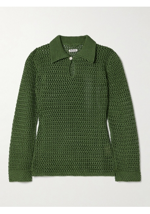 BODE - Willows Crocheted Cotton Polo Shirt - Green - x small,small,medium,large,x large