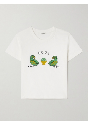 BODE - Twin Parakeet Embroidered Cotton-jersey T-shirt - White - x small,small,medium,large,x large