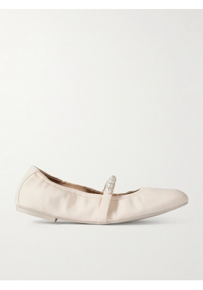 Stuart Weitzman - Goldie Faux Pearl-embellished Leather Ballet Flats - Ivory - US5,US5.5,US6,US6.5,US7,US7.5,US8,US8.5,US9,US9.5,US10,US11,US11.5