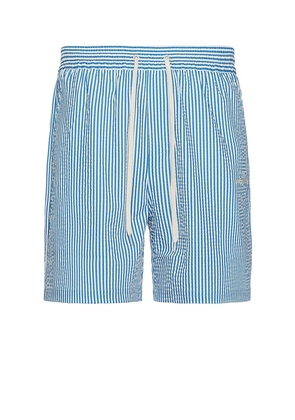 Les Deux Stan Stripe Seersucker Swim Shorts in Blue. Size M, S, XL/1X.