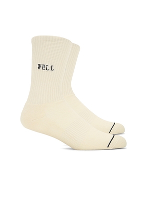 WellBeing + BeingWell Well Embroidered Tube Sock in Ivory.
