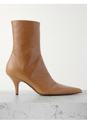 The Row - Sling Glossed Textured-leather Ankle Boots - Brown - IT35,IT36,IT36.5,IT37,IT38,IT38.5,IT39,IT39.5