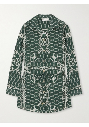 Tory Burch - Bridgette Belted Printed Cotton-voile Tunic - Green - x small,small,medium,large,x large