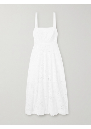 Saloni - Aubrey C Broderie Anglaise Cotton Midi Dress - White - UK 4,UK 6,UK 8,UK 10,UK 12,UK 14,UK 16