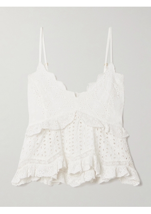 LoveShackFancy - Senta Cropped Lace-trimmed Broderie Anglaise Cotton Tank - Off-white - US0,US2,US4,US6,US8,US10,US12,US14