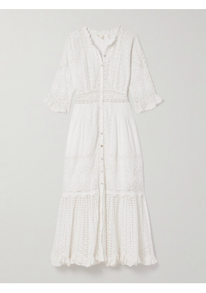 LoveShackFancy - Botina Lace-trimmed Broderie Anglaise Cotton Midi Shirt Dress - Off-white - US00,US0,US2,US4,US6,US8,US10,US12,US14