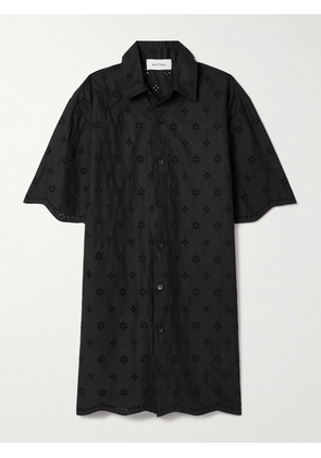 Matteau - + Net Sustain Broderie Anglaise Organic Cotton Mini Shirt Dress - Black - 1,2,3,4,5