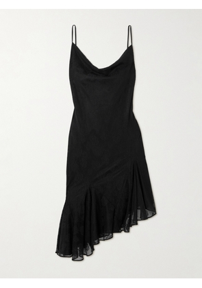 Conner Ives - Asymmetric Ruffled Jacquard Mesh And Tulle Mini Dress - Black - x small,small,medium,large