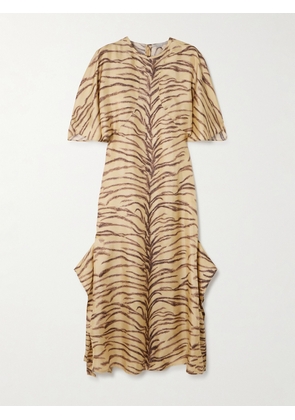 Stella McCartney - Draped Zebra-print Silk Midi Dress - Neutrals - IT40,IT42,IT44,IT48