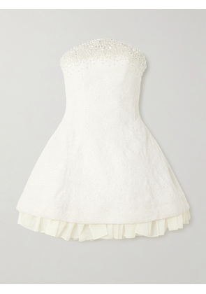 Clio Peppiatt - Olympia Strapless Faux Pearl-embellished Stretch-tulle Mini Dress - Ivory - XS,S,M,L