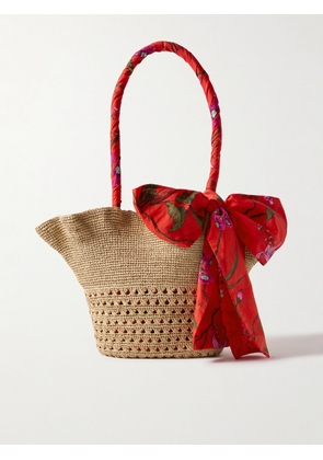 Erdem - Bow-detailed Cotton And Linen-blend Trimmed Raffia Tote - Red - One size