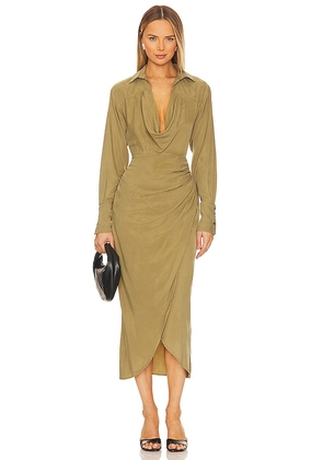 SOVERE Atone Midi Shirt Dress in Olive. Size M, XS.
