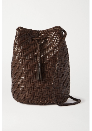 Dragon Diffusion - Pom Pom Double Jump Woven Leather Bucket Bag - Brown - One size