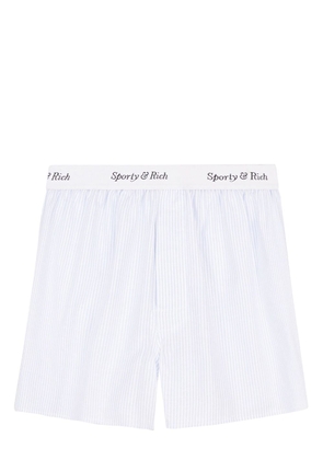 Sporty & Rich logo-waistband striped cotton shorts - Blue