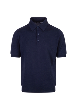 Kiton Navy Blue Knitted Short-Sleeved Polo Shirt