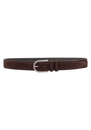 Kiton Brown Suede Belt With Silver Buckle