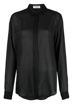 Saint Laurent pinstriped metallic silk-blend shirt - Black