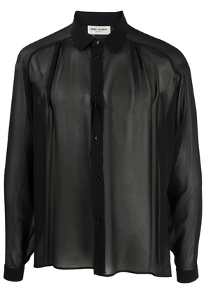 Saint Laurent semi-sheer long-sleeve silk shirt - Black