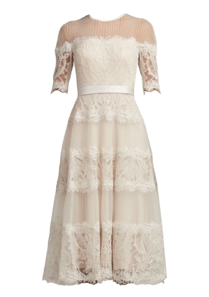 Tadashi Shoji Corra lace panelled midi dress - White