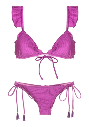 Brigitte ruffled-trim ribbed bikini - Purple