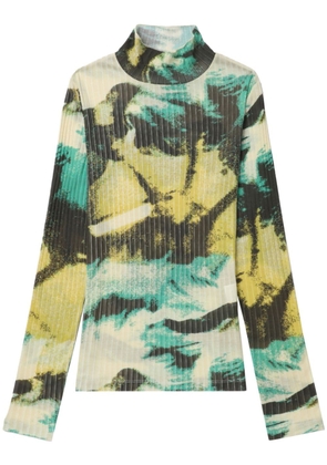 Closed abstract-print mock-neck top - Yellow