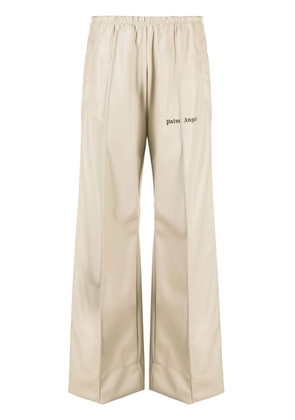 Palm Angels faux-leather wide-leg track pants - Neutrals