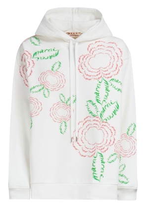 Marni rose-print cotton hoodie - White