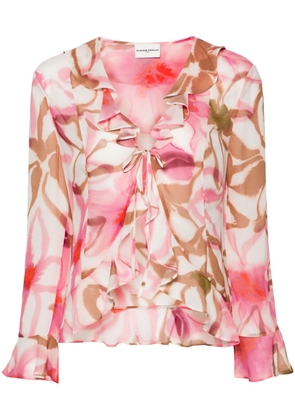 Claudie Pierlot watercolour-print silk blouse - Pink