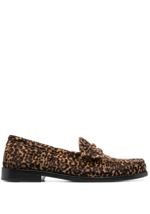 Saint Laurent leopard-print calf hair loafers - Brown