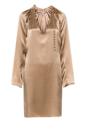 LOEWE chain-detail silk mini dress - Brown