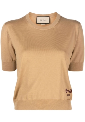 Gucci embroidered-logo short-sleeve jumper - Brown