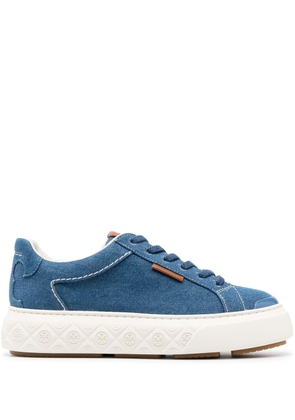 Tory Burch logo-patch lace-up denim sneakers - Blue