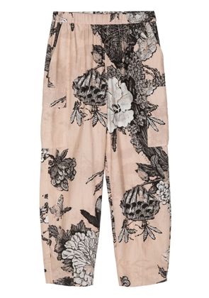 Biyan floral-print elasticated waistband cropped trousers - Pink