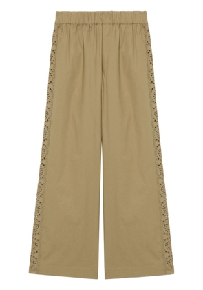 Sea embroidered-detail cotton trousers - Neutrals