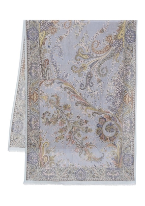 ETRO floral-print frayed scarf - Blue