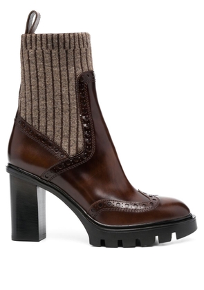 Santoni mid-heel brogue sock boot - Brown